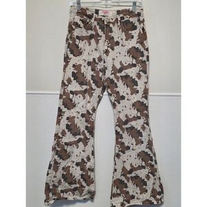 Southern Style Chics Flare Jeans Brown Cow Print High Waist Trendy‎ Size 26 (8)